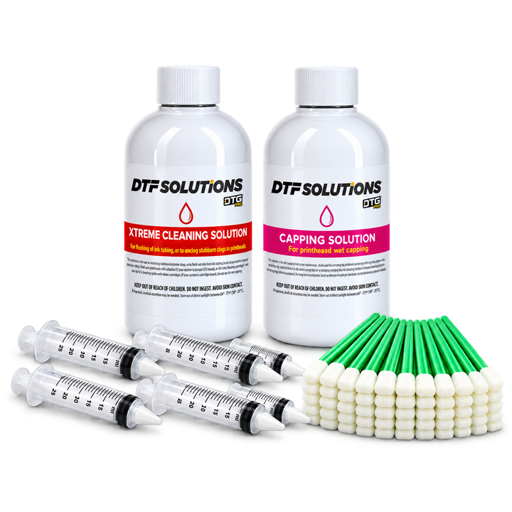 DTGPRO™ Professional DTG Printhead Cleaning &amp; Maintenance Kit with 200ml Extreme Cleaning &amp; Capping Solutions, Syringes &amp; Foam Swabs