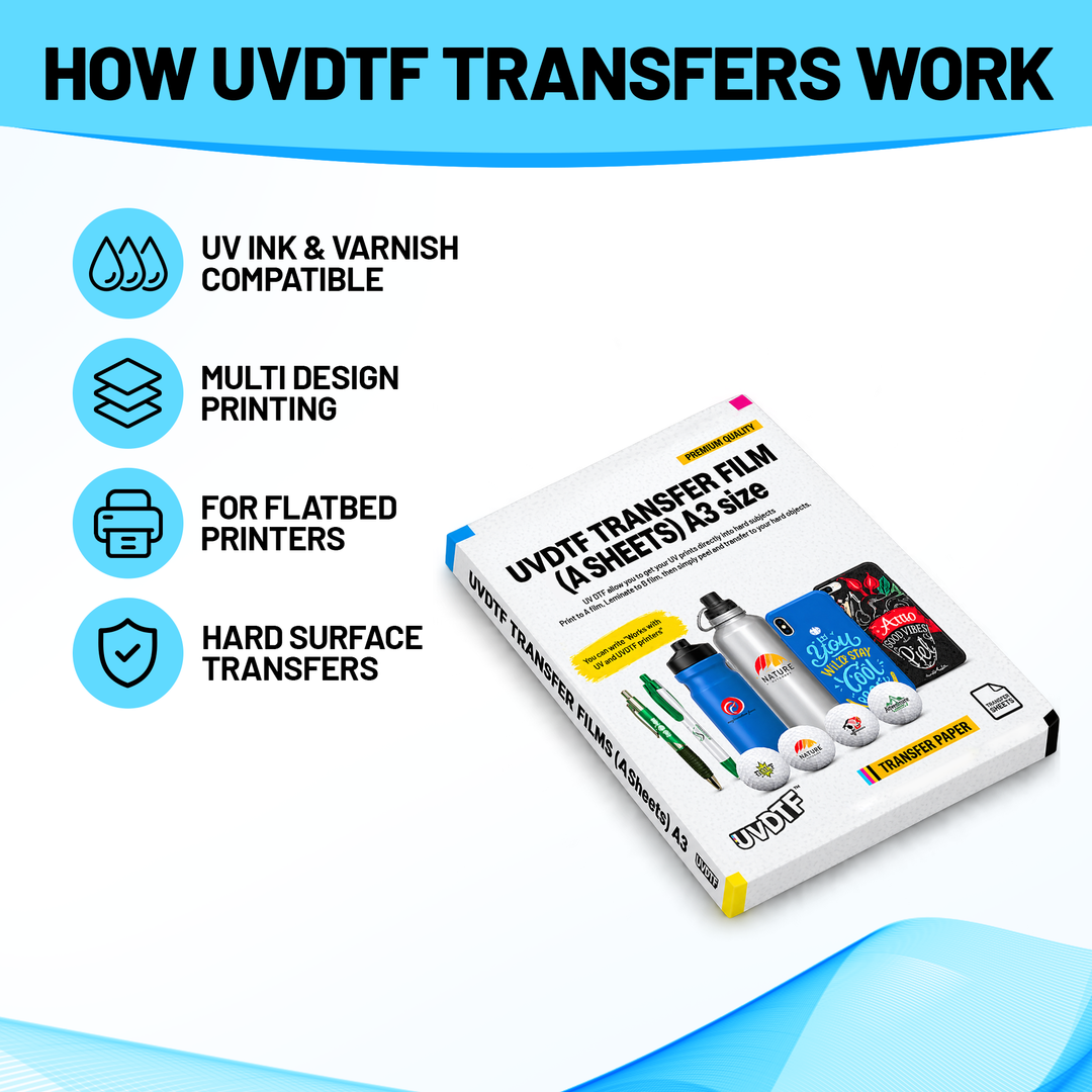 UVDTF™ Economy A Film Sheets | UV DTF Transfer Film for Flatbed Printers | A3 (30 × 42 cm) | 100 Sheets