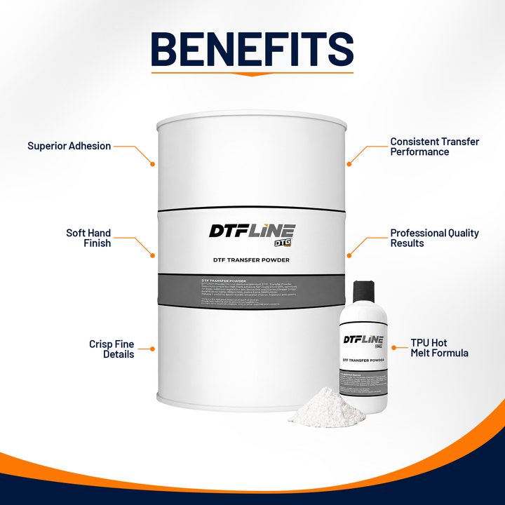 DTFLINE™ DTF White Transfer Powder – Premium &amp; Ultra Stretch Hot Melt Adhesive