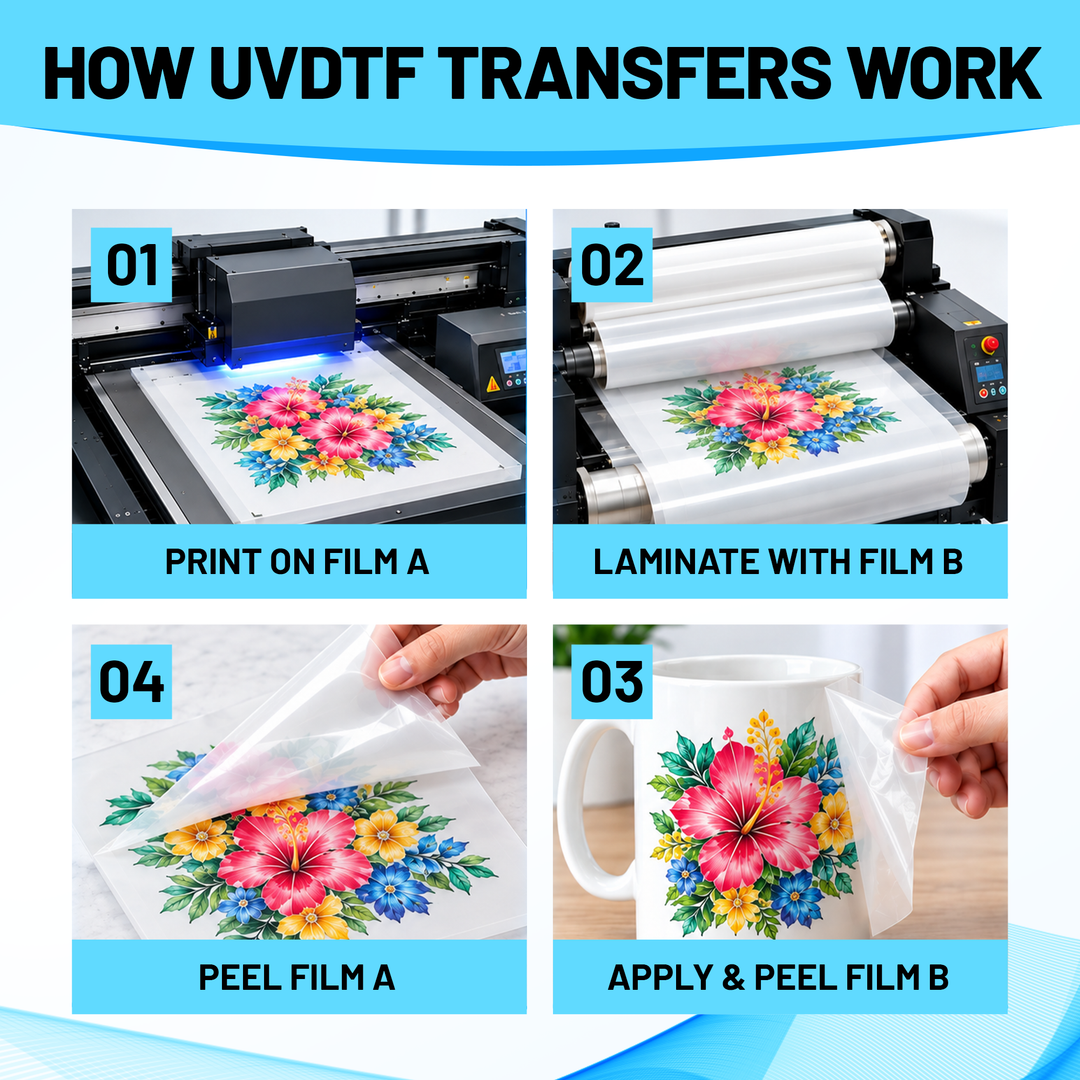 UVDTF™ Economy A Film Sheets | UV DTF Transfer Film for Flatbed Printers | A3 (30 × 42 cm) | 100 Sheets