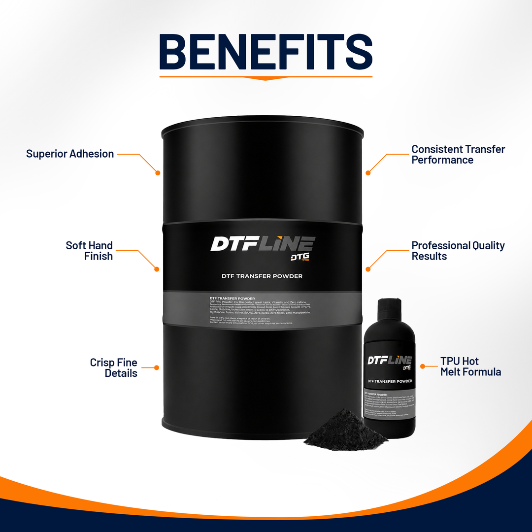 DTFLINE™ Black DTF PreTreat Powder – TPU Hot Melt Adhesive Transfer Powder for Dark Garments, 1.75 lb