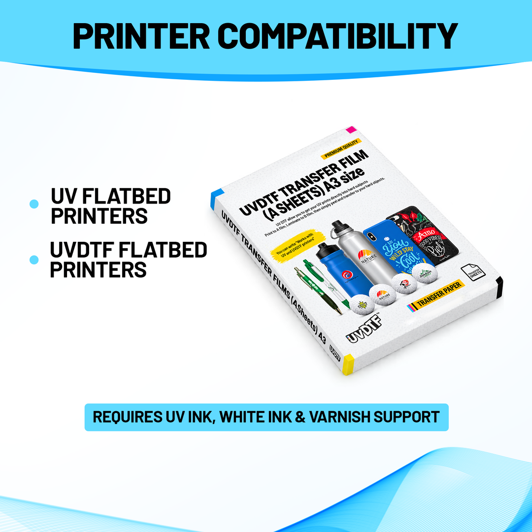 UVDTF™ Economy A Film Sheets | UV DTF Transfer Film for Flatbed Printers | A3 (30 × 42 cm) | 100 Sheets