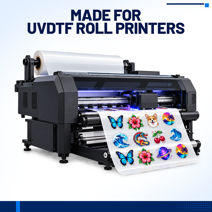 UVDTF Genesis Film for Roll Printers, Professional UV DTF Printable Transfer Film for Hard Surface Stickers, Glass, Acrylic, Metal, Plastic &amp; More