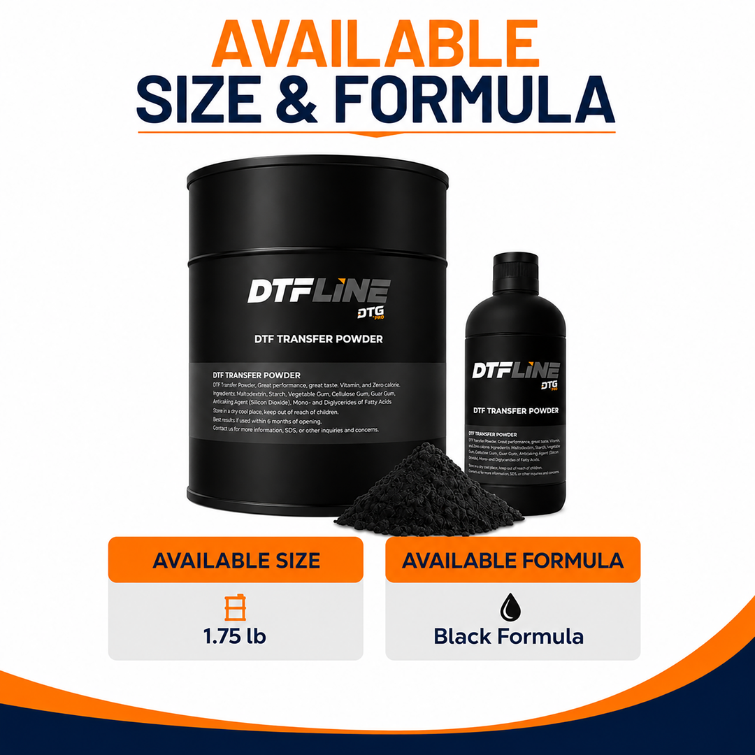 DTFLINE™ Black DTF PreTreat Powder – TPU Hot Melt Adhesive Transfer Powder for Dark Garments, 1.75 lb
