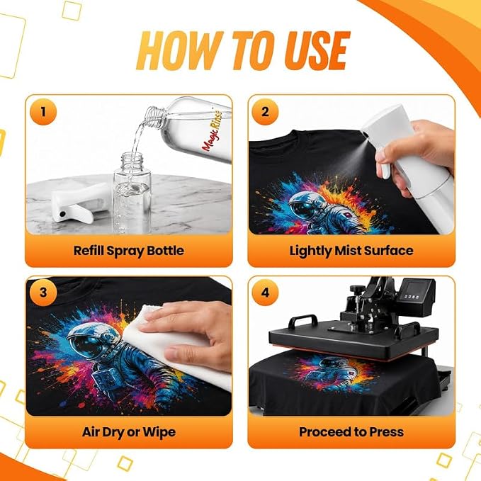 MagicRinse™ DTF Finishing Spray – Water-Based Transfer Finishing Solution for Cleaner, Static-Free Transfer Preparation