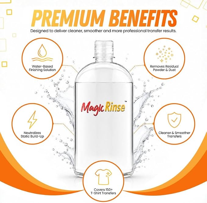 MagicRinse™ DTF Finishing Spray – Water-Based Transfer Finishing Solution for Cleaner, Static-Free Transfer Preparation