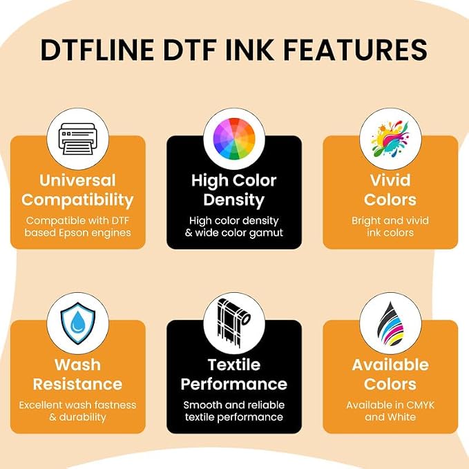 DTFLINE™ Premium Epson DTF Ink 190ML for ET-8550, L1800, XP15000, I3200 &amp; More | Vibrant Color &amp; Wash Durable
