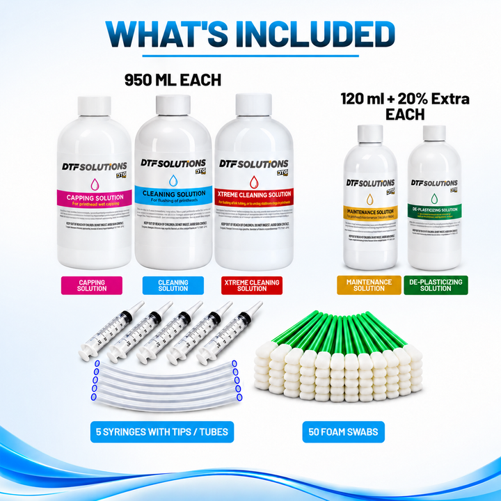 DTF Printhead Cleaning &amp; Maintenance Kit XL – 5 Solutions + Swabs &amp; Syringes