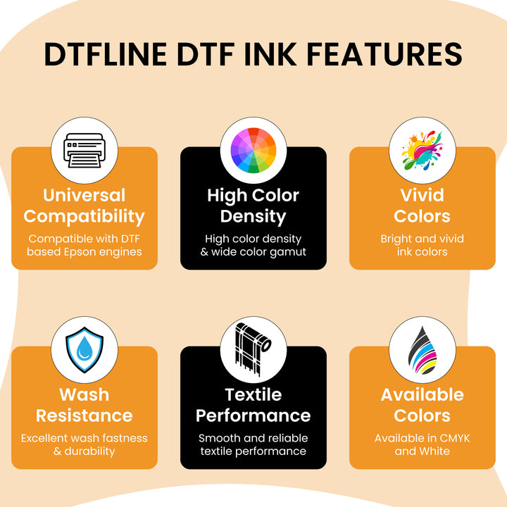 DTFLINE™ Premium Epson DTF Ink 190ML for ET-8550, L1800, XP15000, I3200 &amp; More | Vibrant Color &amp; Wash Durable