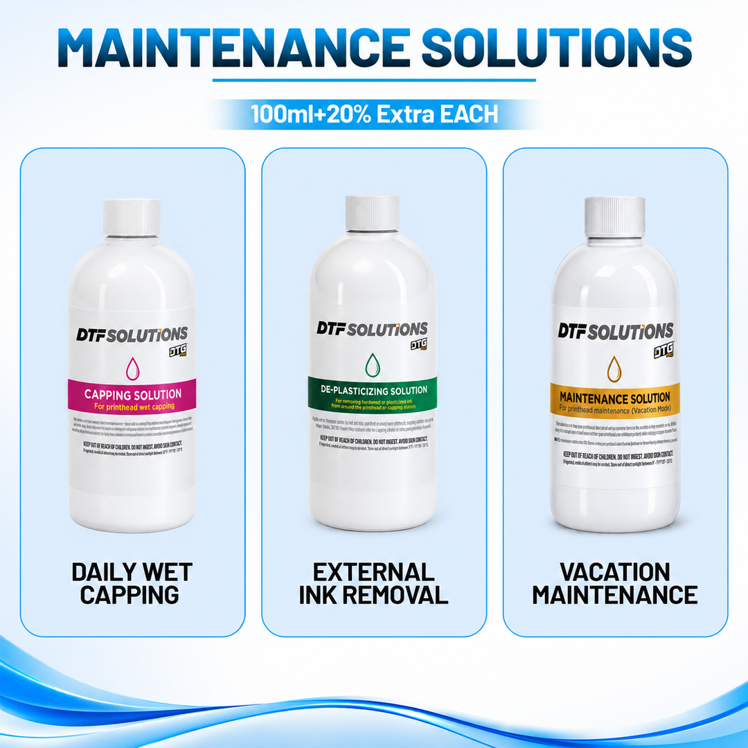 DTF Printhead Cleaning &amp; Maintenance Kit – 5 Solutions, 120ml Each + Swabs &amp; Syringes